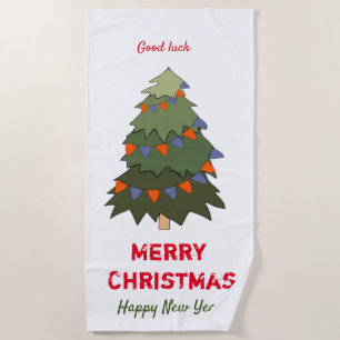 Cute Minimalist Christmas and New Year Happy Beach Towel