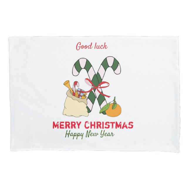Cute Minimalist Christmas and New Year Happy   Pillowcase (Front)