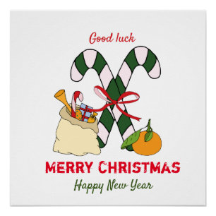 Cute Minimalist Christmas and New Year Happy Poster