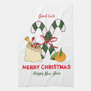 Cute Minimalist Christmas and New Year Happy Tea Towel