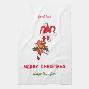 Cute Minimalist Christmas and New Year Happy Tea Towel