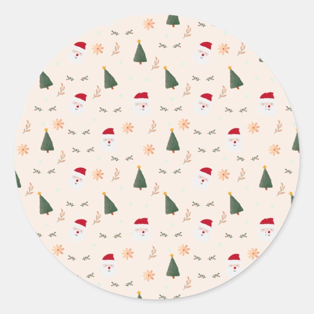 Cute Minimalist Christmas Pattern Classic Round Sticker (Front)