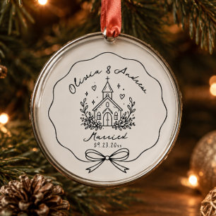 Cute Minimalist Church Wedding Just Married Metal Tree Decoration