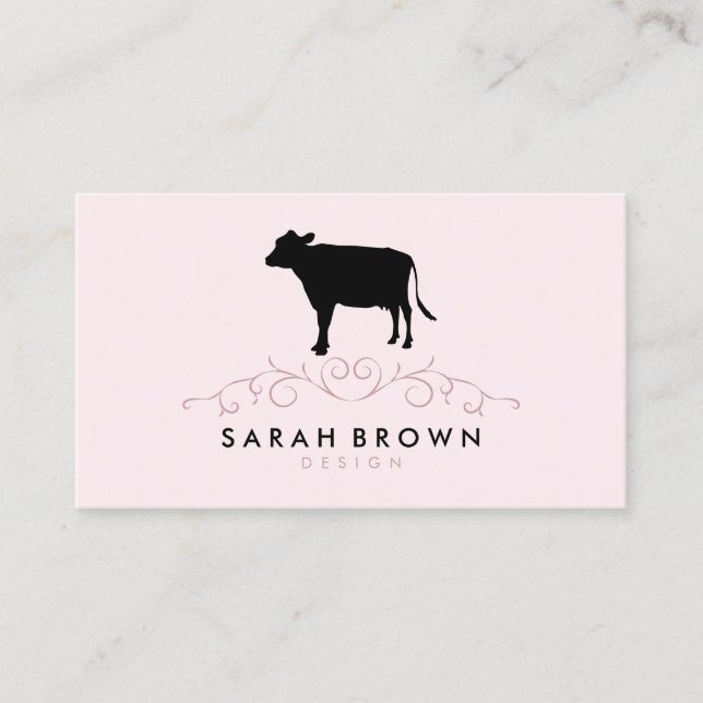 Cute Minimalist Cow Pink Farm Animal Business Card (Front)