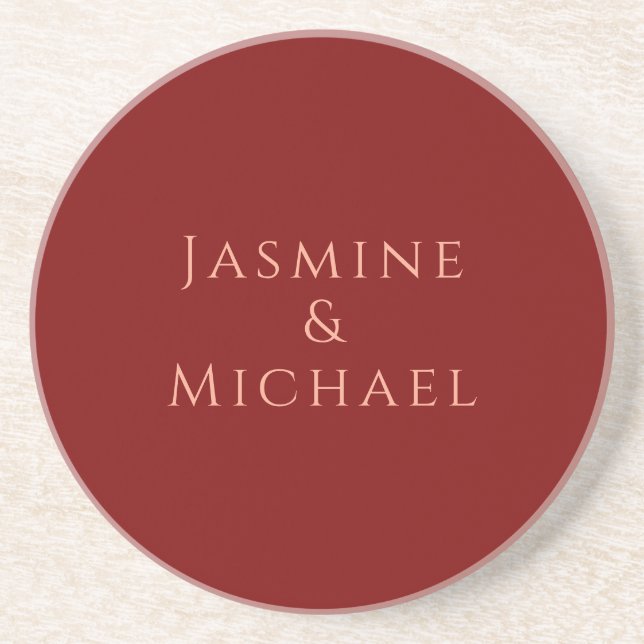 Cute Minimalist Deep Red & Peach Own Name Coaster (Front)