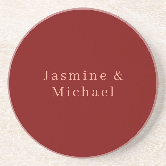 Cute Minimalist Deep Red & Peach Own Name Coaster (Front)