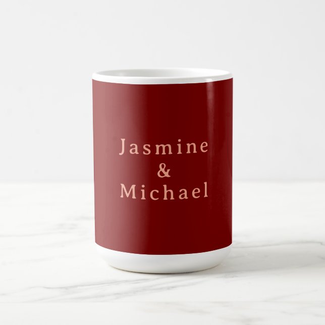 Cute Minimalist Deep Red & Peach Own Name Coffee Mug (Center)