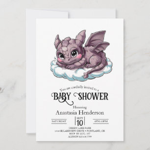 Cute Minimalist Digital Dragon Baby Shower Invitation