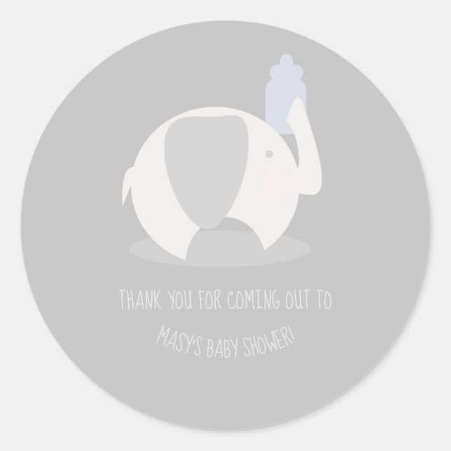 Cute Minimalist Elephant and Baby Bottle Thank You Classic Round Sticker (Front)