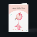 Cute Minimalist Flamingo Pink First Birthday Card<br><div class="desc">Cute personalised birthday card with a cute flamingo sitting down. Illustrated and designed by Patricia Alvarez.</div>