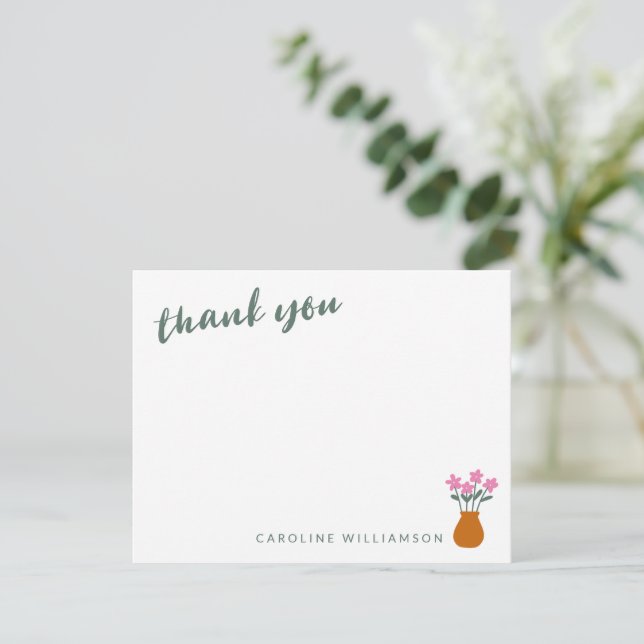 Cute Minimalist Floral Personalised Name Monogram Thank You Card (Standing Front)