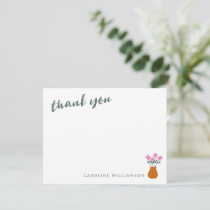 Cute Minimalist Floral Personalised Name Monogram Thank You Card