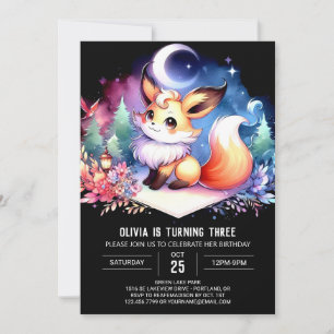 Cute Minimalist Fox Birthday digital Invitation