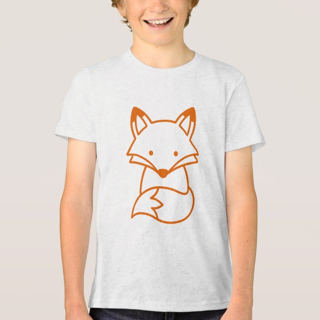 Cute Minimalist Fox Sitting Simple Doodle Tri-Blend Shirt (Front)