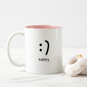 Cute Minimalist Happy Text Personalised Two-Tone Coffee Mug