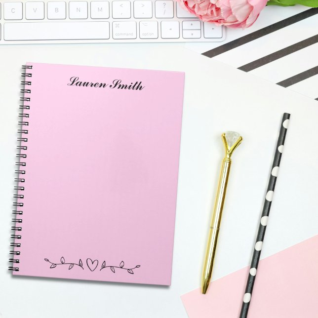 Cute Minimalist Heart Greenery Leaves Pink Notebook (Creator Uploaded)