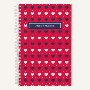 Cute Minimalist Heart Pattern Personalised Red Notebook