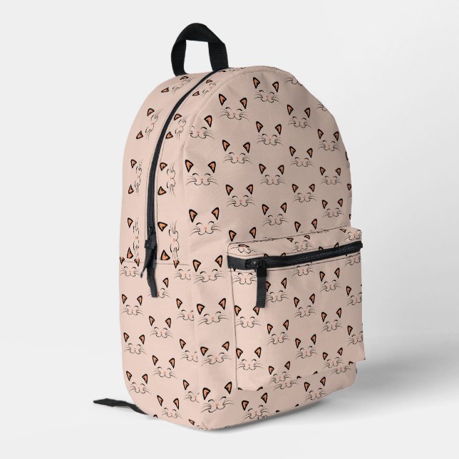 Cute Minimalist Kawaii Smiling Cat Face Pattern    Printed Backpack (Back Corner Left)