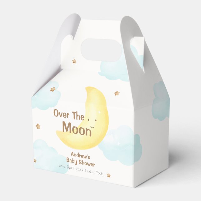 Cute Minimalist Over The Moon Baby Shower Favour Box (Front Side)