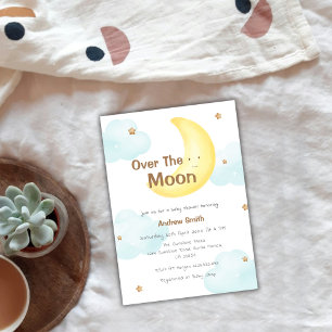 Cute Minimalist Over The Moon Baby Shower Invitation