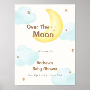 Cute Minimalist Over The Moon Baby Shower Welcome  Poster