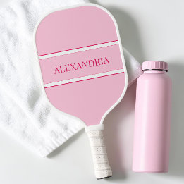 Cute Minimalist Pastel Hot Pink Modern Simple Name Pickleball Paddle