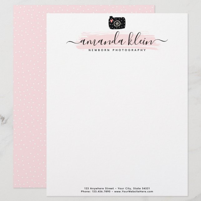 Cute Minimalist Photographer Camera Custom Logo Custom Letterhead (Front/Back)
