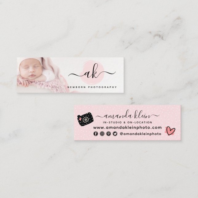 Cute Minimalist Photographer Camera Custom Photo Mini Business Card (Front/Back)