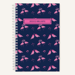Cute Minimalist Pink Flamingo Love Birds Pattern Notebook