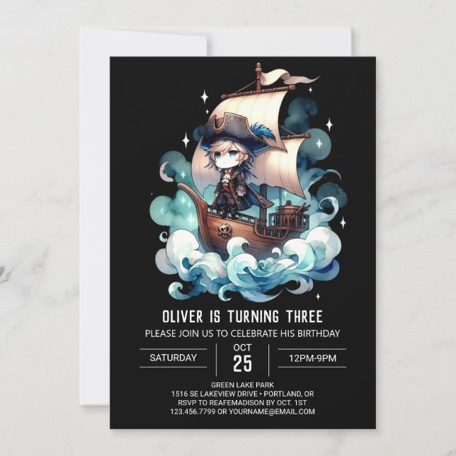 Cute Minimalist Pirate Birthday Invitation (Front)