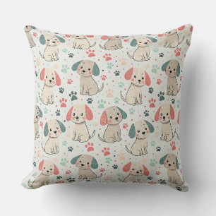 Cute Minimalist Puppy and Paw Print Design Pattern Cushion