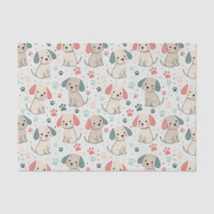 Cute Minimalist Puppy and Paw Print Design Pattern Tissue Paper