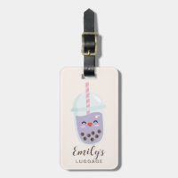 Cute Minimalist Purple Boba Bubble Tea Luggage Tag