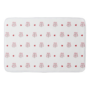 Cute Minimalist Red And White Love Heart Tree Bath Mat