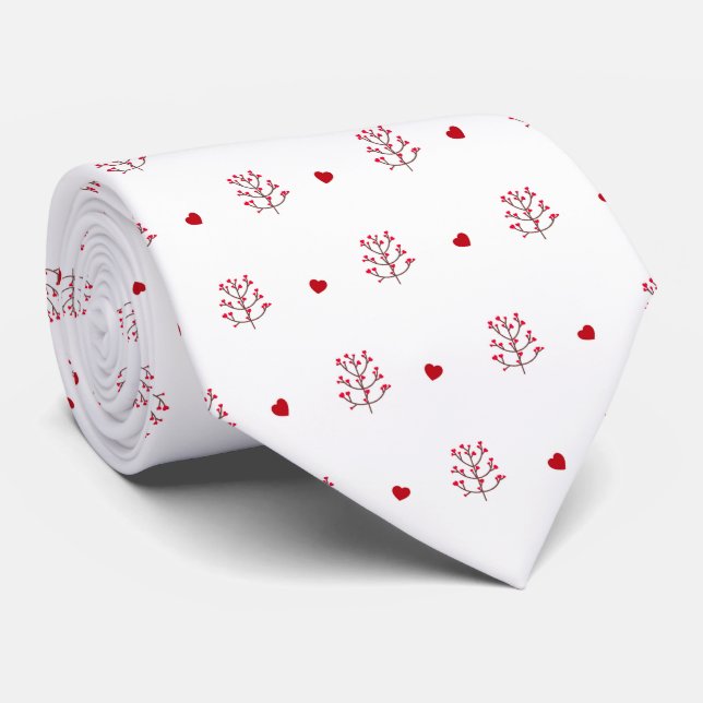 Cute Minimalist Red And White Love Heart Tree Tie (Rolled)