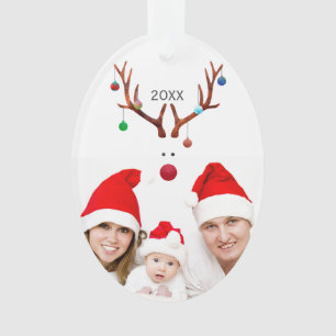 Cute Minimalist Reindeer Christmas Custom Photo  Ornament