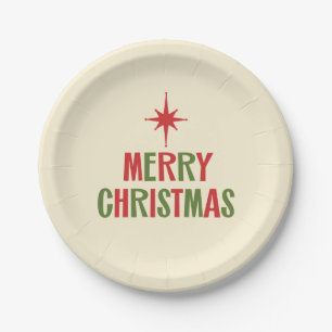 Cute Minimalist Retro Midcentury Merry Christmas Paper Plate