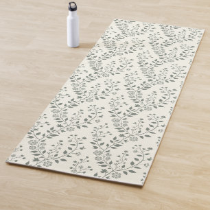 Cute Minimalist Sage Cream Floral Pattern Yoga Mat