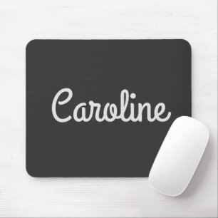 Cute Minimalist Script Typography Name Black White Mouse Mat