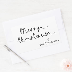 Cute Minimalist Simple Black White Merry Christmas Rectangular Sticker