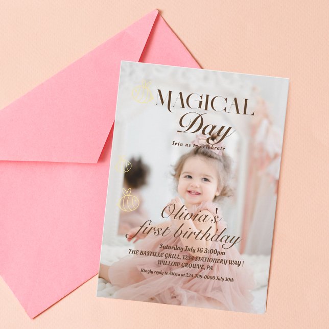 Cute Minimalist Soft Photo 1st girl Birthday Party Invitation (Creator Uploaded)