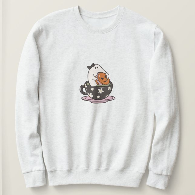 Cute Minimalist Spooky Coquette Halloween Sweatshirt (Design Front)