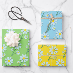 Cute Minimalist Spring Daisy Floral Wrapping Paper Sheet