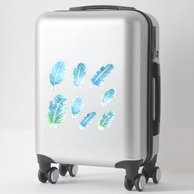 Cute  Minimalist Watercolor Lovely blue feathers (Suitcase)