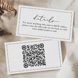 Cute Minimalist Wedding Details Card with QR Code