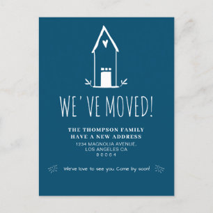 Cute Minimalist We've Moved Navy Blue Moving Announcement Postcard