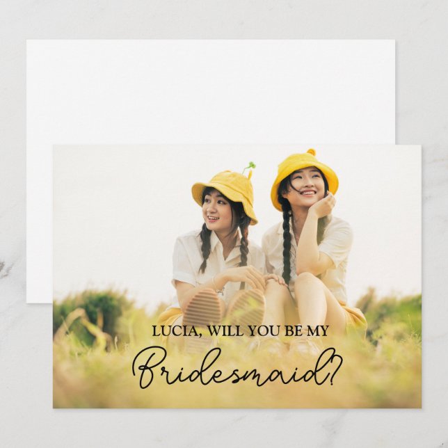 Cute Minimalist Will You Be My Bridesmaid Photo Invitation (Front/Back)