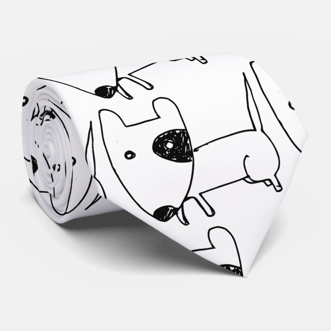 Cute Minimalistic Black-eye Dog Thunder_Cove Tie (Rolled)