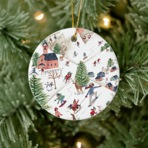 Cute Minimalistic Nordic Winter Village Christmas Ceramic Tree Decoration