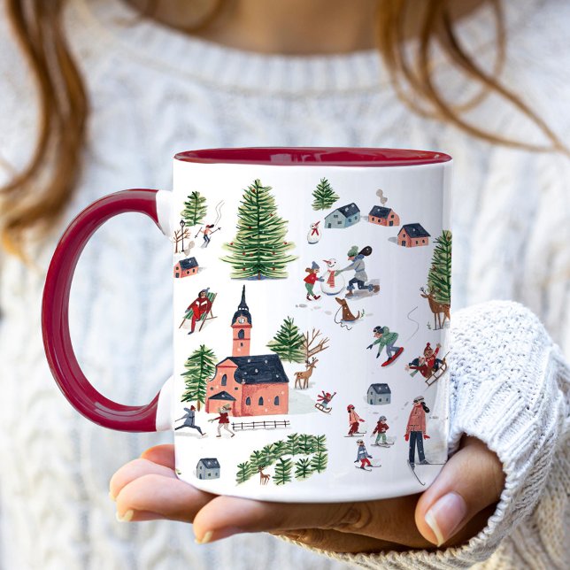 Cute Minimalistic Nordic Winter Village Christmas Mug (Cute Minimalistic Nordic Winter Village Christmas Mug)